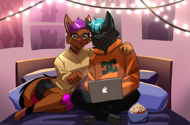 Rating: s
ID: 5672460
Date: 2025-06-28 00:54:24 -0400
Status: active
Score: 1
anthro apple_inc. apple_macintosh bed bedroom black_body black_fur blue_hair brown_body brown_fur canid canine canis clothed clothing computer domestic_cat duo electronics felid feline felis female food fur furniture hair hi_res inverted_pyro laptop looking_at_computer looking_at_laptop looking_at_object looking_at_screen macbook male male/female mammal popcorn purple_hair tail wolf post #5672460
