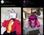 Rating: s
ID: 5647502
Date: 2025-06-16 23:41:31 -0400
Status: active
Score: 13
2025 anthro clothing deltarune duo electronics english_text female first_person_view for_a_head ghostar656 hi_res humanoid lancer_(deltarune) lizard looking_at_viewer low-angle_view male male/female meme object_head reptile scalie screen screen_face screen_head susie_(deltarune) television tenna_(deltarune) text toby_fox_(copyright) tv_head undertale_(series) viewed_from_above post #5647502