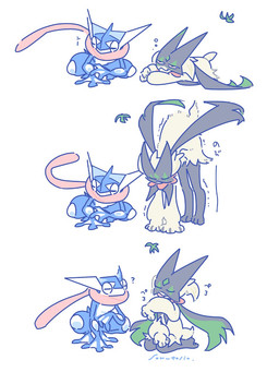 Rating: s
ID: 5620766
Date: 2025-06-04 14:30:25 -0400
Status: active
Score: 41
2025 all_fours ambiguous_gender anthro blue_body claws crouching duo eyes_closed felid feline fur generation_6_pokemon generation_9_pokemon green_body green_fur green_hair greninja hair half-closed_eyes hi_res kneeling licking lying mammal meowscarada narrowed_eyes nintendo on_front paws pink_eyes pokemon pokemon_(species) question_mark self_lick signature simple_background stretching tail tongue tongue_out usduvi post #5620766