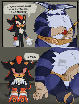 Rating: s
ID: 5715236
Date: 2025-07-17 16:23:55 -0400
Status: active
Score: 19
anthro belly belt big_pupils big_the_cat black_body black_fur brown_body clothing dilated_pupils domestic_cat drugs duo english_text eulipotyphlan felid feline felis fishing_rod footwear fur hedgehog hi_res humor male mammal marijuana newtmoss overweight pink_eyes pupils purple_body purple_fur sandals sega shadow_the_hedgehog shoes sitting sonic_the_hedgehog_(series) substance_intoxication text post #5715236