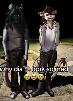 Rating: s
ID: 5688809
Date: 2025-07-05 21:32:10 -0400
Status: active
Score: 17
american_opossum amyarellano07 bandanna_on_tail black_bottomwear black_clothing black_hair black_pants black_shirt black_topwear boots bottomwear clothing cuff_(restraint) ear_piercing emma_(dumb_plague) emoji female footwear fur grey_body grey_fur hair handcuffs long_hair male mammal marsupial meme metal_cuffs mullet murid murine notched_ear pants piercing rat rat_tail red_hair restraints rodent shirt shoes sneakers tail tank_top topwear trans_(lore) trans_woman_(lore) white_body white_clothing white_fur white_shirt white_tank_top white_topwear why_dis_look_so_mad_(meme) zackary_(zachary_d'roxa) post #5688809