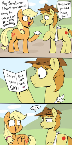 ... <3 applejack_(mlp) blonde_hair braeburn_(mlp) card comic cowboy_hat cutie_mark dialogue duo english_text equine female feral freckles friendship_is_magic hair hat hi_res hooves horse humor long_hair male mammal my_little_pony open_mouth orange_body outside pony strangerdanger text trolling yellow_body
Rating: Safe
Score: 14
User: Cat-in-Flight
Date: May 24, 2018 ... <3 applejack_(mlp) blonde_hair braeburn_(mlp) card comic cowboy_hat cutie_mark dialogue duo english_text equine female feral freckles friendship_is_magic hair hat hi_res hooves horse humor long_hair male mammal my_little_pony open_mouth orange_body outside pony strangerdanger text trolling yellow_body
Rating: Safe
Score: 14
User: Cat-in-Flight
Date: May 24, 2018