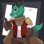Rating: s
ID: 3993110
Date: 2023-04-15 03:33:40 -0400
Status: active
Score: 13
anthro armor cape clothing dragon gats gesture gloves green_body green_scales hand_gesture hand_on_hip handwear hi_res horn kabal_manegold knight male mythological_creature mythological_scalie mythology orange_eyes scales scalie simple_background smile solo tail thumbs_up towergirls warrior wingless_dragon post #3993110