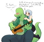 Rating: s
ID: 5224794
Date: 2024-12-05 15:29:00 -0500
Status: active
Score: 27
2024 absurd_res acoustic_guitar alternate_species amber_eyes anon_(snoot_game) anthro ather_os blush boots bottomwear cavemanon_studios clothing denim denim_bottomwear denim_clothing dialogue digital_drawing_(artwork) digital_media_(artwork) dinosaur duo english_text eyeliner fang_(gvh) female fingers footwear goodbye_volcano_high green_body green_clothing green_jacket green_scales green_topwear grey_hair guitar hair hi_res human humanized jacket jeans light-skinned_female light_body light_skin long_hair long_tail makeup male male/female mammal musical_instrument orange_eyeliner pants plucked_string_instrument prehistoric_species reptile scales scalie shoes simple_background sitting snoot_game snout string_instrument tail text thought_bubble topwear white_background post #5224794