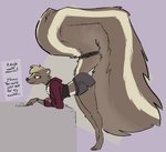 Rating: s
ID: 5604587
Date: 2025-05-28 13:43:31 -0400
Status: active
Score: 31
anthro bent_over big_butt big_tail bottomwear brown_body brown_fur butt choker clothing cookie cropped_jacket dialogue english_text femboy flirting fluffy fluffy_tail food fur hi_res huge_tail jewelry long_tail macaron_(food) male mammal mephitid necklace purple_background shorts simple_background skunk solo speech_bubble tail tan_body tan_fur text thick_thighs vanilla_(vanillayote) vanillayote post #5604587