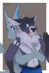 Rating: s
ID: 1276019
Date: 2017-07-14 12:33:59 -0400
Status: active
Score: 28
2016 anthro antlers black_nose blue_eyes border boxer_briefs brown_background clothed clothing colarix deer dialogue digital_media_(artwork) dragon duo english_text front_view fur furred_dragon furred_scalie gloves_(marking) hi_res horn hug hugging_another hugging_from_behind joona_(colarix) male male/male mammal markings mythological_creature mythological_scalie mythology navel neck_tuft nude open_mouth scalie signature simple_background surprise sven_(notsafeforhoofs) tail text topless tuft underwear white_border post #1276019