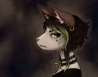 Rating: s
ID: 5759647
Date: 2025-08-06 01:13:08 -0400
Status: active
Score: 22
2025 adolescent alternative_fashion ambiguous_gender anthro bangs batpupbourbon black_clothing black_shirt black_topwear bloodshot_eyes bodily_fluids brown_background brown_ears brown_hair canid canine canis clothed clothed_anthro clothing collar crying digital_media_(artwork) domestic_dog ear_piercing forehead_mark fully_clothed fully_clothed_anthro goth green_eyes green_hair green_highlights hair hi_res highlights_(coloring) inner_ear_fluff looking_at_viewer mammal markings mole_(marking) nonbinary_(lore) piercing pink_nose pointy_ears portrait shaded shirt simple_background solo tears tears_on_cheek topwear tuft young young_(lore) post #5759647
