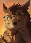 Rating: s
ID: 5634924
Date: 2025-06-11 09:39:57 -0400
Status: active
Score: 9
ambiguous_gender anthro avian beak bird brown_beak brown_body brown_eyes brown_feathers bust_portrait cheek_tuft eyewear facial_tuft feathers front_view glasses gradient_background head_tuft hi_res looking_at_viewer no_pupils open_mouth orange_sclera owl portrait santanahoffman simple_background solo tuft post #5634924