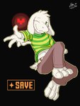 Rating: s
ID: 5586487
Date: 2025-05-20 16:49:37 -0400
Status: active
Score: 20
3_toes 5_fingers animated anthro asriel_dreemurr belt bent_legs black_background bovid caprine child clothed clothing clothing_lift extended_arm extended_hand feet fingers fur goat green_eyes heart_symbol hi_res male mammal no_shoes one_eye_closed shirt shirt_lift signature simple_background soliscanis solo tail toes topwear undertale undertale_(series) white_body white_fur young young_male post #5586487