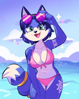 Rating: s
ID: 5655994
Date: 2025-06-20 16:15:55 -0400
Status: active
Score: 85
4:5 absurd_res accessory anthro bikini blue_body blue_fur blue_hair breasts canid canine cleavage clothed clothing cloud day detailed_background dipstick_tail eyewear eyewear_on_head female fox fur furgonomics gloves green_eyes hair handwear hi_res krystal_(star_fox) looking_at_viewer lou_lubally mammal markings navel nintendo open_mouth open_smile signature smile solo star_fox sunglasses sunglasses_on_head swimwear tail tail_accessory tail_markings tailband tribal tribal_markings two-piece_swimsuit water post #5655994