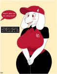Rating: s
ID: 1978895
Date: 2019-08-31 14:47:13 -0400
Status: active
Score: 48
2019 anthro big_breasts big_legs bodily_fluids boss_monster_(undertale) bovid breasts caprine clothed clothing cute_fangs english_text eyebrows eyelashes fangs female food hat headgear headwear hi_res hoodie_stalker horn mammal mature_anthro mature_female offscreen_character pizza pizza_thot red_eyes shirt simple_background smile solo standing sweat teeth text text_on_clothing text_on_shirt text_on_topwear topwear toriel undertale undertale_(series) uniform wide_hipped_female wide_hips post #1978895