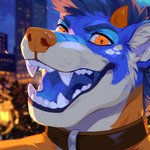 Rating: s
ID: 5650362
Date: 2025-06-18 04:12:16 -0400
Status: active
Score: 5
1:1 anthro blue_body blue_fur blue_tongue blurred_background brown_collar bust_portrait canid canine collar corzh77 fangs fur hi_res horn looking_at_viewer male mammal night open_mouth orange_body orange_eyes orange_fur orange_horn orange_nose outside portrait solo teeth tongue white_body white_fur post #5650362