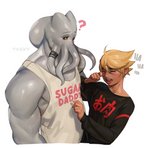 Rating: s
ID: 2548565
Date: 2020-12-29 00:07:30 -0500
Status: active
Score: 47
biceps black_clothing black_sclera black_topwear blonde_hair blush clothed clothing duo eyes_closed grey_body grey_skin grey_tentacles hair human male mammal monotone_body monotone_skin monotone_tentacles multicolored_clothing muscular muscular_male pink_clothing pink_topwear question_mark red_clothing shirt simple_background sleeveless_topwear species_request suto teeth tentacles text text_on_clothing text_on_shirt text_on_topwear tongue topwear two_tone_clothing white_background yellow_eyes post #2548565