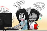 Rating: s
ID: 2879090
Date: 2021-08-14 16:11:16 -0400
Status: active
Score: 43
2017 anthro beverage black_hair bodily_fluids coffee computer dialogue digital_media_(artwork) domestic_cat duo electronics emoticon english_text eyelashes eyewear felid feline felis female fingers fur glasses glistening glistening_eyes grey_body grey_fur hair invasion_of_privacy kaomoji keyboard long_hair male mammal on_lap sandwich-anomaly simple_background simple_eyes sitting sitting_on_lap smile speech_bubble sunglasses sweat teeth text tongue van_(sandwich-anomaly) vanessa_(sandwich-anomaly) whiskers post #2879090