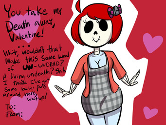 4:3 <3 anaugi animated_skeleton bone bow breasts cleavage clothed clothing dress english_text eyelashes female hair hair_bow hair_ribbon holidays monster_girl_gamu not_furry red_hair ribbons skeleton skelly smile solo text undead valentine's_day
Rating: Safe
Score: 1
User: Nicklo6649
Date: April 22, 2018 4:3 <3 anaugi animated_skeleton bone bow breasts cleavage clothed clothing dress english_text eyelashes female hair hair_bow hair_ribbon holidays monster_girl_gamu not_furry red_hair ribbons skeleton skelly smile solo text undead valentine's_day
Rating: Safe
Score: 1
User: Nicklo6649
Date: April 22, 2018