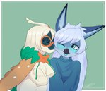 Rating: s
ID: 4748053
Date: 2024-04-28 01:01:33 -0400
Status: active
Score: 35
absurd_res anthro ashley_(leanivbirb) avian beak bird blue_body blue_eyes blue_fur blue_mouth blue_tongue blush border breasts cleavage clothed clothing cyanotic_epithelium decidueye digital_media_(artwork) duo eyebrow_through_hair eyebrows female female/female fur generation_7_pokemon hair hi_res hybrid kissing_cheek lagomorph leanivbirb leporid long_hair mammal nintendo pokemon pokemon_(species) rabbit simple_background terena_(axel0527) tongue translucent translucent_hair unusual_insides white_body white_fur white_hair wings post #4748053