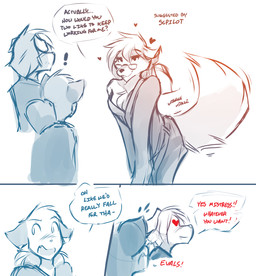 ! 2017 <3 <3_eyes alternate_species annoyed anthro anthrofied bathrobe bedroom_eyes blush breasts canine chest_tuft cleavage clothed clothing comic crossgender dialogue dog ears_back english_text eric_vaughan evals eyewear female flirting fox glasses group half-closed_eyes hi_res keidran male mammal mike_(twokinds) monochrome ponytail robe seductive simple_background sketch smile text tom_fischbach tuft twokinds webcomic white_background wiggle
Rating: Safe
Score: 20
User: Iago1
Date: July 01, 2017 ! 2017 <3 <3_eyes alternate_species annoyed anthro anthrofied bathrobe bedroom_eyes blush breasts canine chest_tuft cleavage clothed clothing comic crossgender dialogue dog ears_back english_text eric_vaughan evals eyewear female flirting fox glasses group half-closed_eyes hi_res keidran male mammal mike_(twokinds) monochrome ponytail robe seductive simple_background sketch smile text tom_fischbach tuft twokinds webcomic white_background wiggle
Rating: Safe
Score: 20
User: Iago1
Date: July 01, 2017