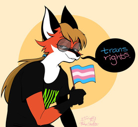 2020 abstract_background anthro brown_hair canid canine cathodegaytube clothing dialogue english_text eyewear female flag flag_(object) fox fur glasses gloves_(marking) hair half-length_portrait holding_flag holding_object lgbt_pride linux lol_comments mammal markings meme ponytail portrait pride_color_flag pride_colors print_clothing print_shirt print_t-shirt print_topwear red_body red_fox red_fur shirt signature simple_background solo speech_bubble t-shirt text text_on_clothing text_on_shirt text_on_t-shirt text_on_topwear text_print topwear trans_(lore) trans_woman_(lore) transgender_pride_colors true_fox white_body white_fur xenia_(linux)