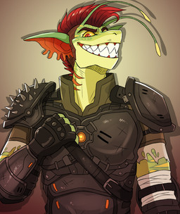 Rating: s
ID: 5655105
Date: 2025-06-20 06:46:06 -0400
Status: active
Score: 1
anthro armor black_armor clothed clothing female gills glistening glistening_eyes gradient_background green_body grin hair imperatorcaesar looking_at_viewer marine markings pupils red_eyes red_hair red_inner_ear sharp_teeth short_hair simple_background slit_pupils smile solo species_request teeth yellow_markings yellow_sclera post #5655105