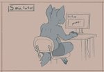Rating: s
ID: 2546277
Date: 2020-12-27 13:07:11 -0500
Status: active
Score: 89
2020 anthro blue_body boxers_(clothing) brown_background chair clothing comic computer cornica_sonoma deer desk digital_drawing_(artwork) digital_media_(artwork) electronics english_text fur furniture grey_body grey_fur hooves keyboard male mammal meme monitor office_chair rear_view scruffythedeer simple_background sitting solo table text underwear youtube post #2546277