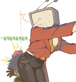 Rating: s
ID: 5669556
Date: 2025-06-26 18:39:02 -0400
Status: active
Score: 3
ambiguous_gender antennae_(anatomy) belt bodily_fluids bottomwear clothed clothing darkner deltarune duo electronics for_a_head fully_clothed human humanoid kris_(deltarune) male mamaito mammal not_furry object_head pants pointy_nose screen screen_face screen_head sweat television tenna_(deltarune) tv_head undertale_(series) post #5669556