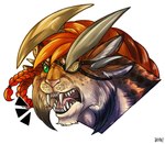 Rating: s
ID: 4986841
Date: 2024-08-14 23:45:50 -0400
Status: active
Score: 4
2023 4_ears 4_horns anthro artist_name braided_hair brown_body brown_fur charr cheek_tuft colored digital_drawing_(artwork) digital_media_(artwork) eye_patch eyebrows eyewear facial_tuft fangs felid feline female fur green_eyes guild_wars hair headshot_portrait hi_res horn jerichoe light lighting mammal multi_ear multi_horn nastazya_ragewelder open_mouth orange_hair pink_nose pink_tongue portrait shaded simple_background solo tan_eyebrows tan_horn teeth text tongue tuft whisker_spots white_background post #4986841