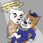 Rating: s
ID: 480637
Date: 2014-05-12 11:08:29 -0400
Status: active
Score: 12
animal_crossing anthro bigthecat blush canid canine canis chair clothing copper_(animal_crossing) cuff_(restraint) dialogue domestic_dog duo english_text feet foot_on_crotch fur furniture gun handcuffs hat headgear headwear hoodie k.k._slider male mammal metal_cuffs nintendo police ranged_weapon restraints shackles text topwear weapon white_body white_fur post #480637