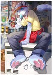 Rating: s
ID: 4884053
Date: 2024-06-28 14:26:15 -0400
Status: active
Score: 128
4_toes 5_fingers anthro apron barefoot black_ears blue_eyes blue_popsicle bottomwear claws clothed clothed_anthro clothed_male clothing collar collared_shirt cooler countershading dipstick_tail feet felid finger_claws fingerpads fingers food foot_focus full-length_portrait fully_clothed fully_clothed_anthro fully_clothed_male fur grey_body grey_bottomwear grey_clothing grey_fur grey_nose grey_pants hat headgear headwear hi_res holding_food holding_object holding_popsicle kemono leaning leaning_forward looking_at_viewer male male_anthro mammal markings multicolored_body multicolored_fur pantherine pants pawpads paws pink_pawpads pink_tongue plantigrade plantigrade_pawpads popsicle popsicle_in_mouth portrait purple_claws purple_spots red_apron red_clothing red_collar rolled_up_pants shirt small_ears snow_leopard solo spots spotted_body spotted_fur sssshark_(artist) suggestive_eating tail tail_markings toe_claws toes tongue tongue_out topwear visor_cap white_body white_countershading white_fur white_inner_ear yellow_clothing yellow_shirt yellow_topwear young post #4884053