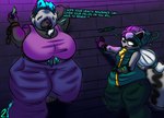 Rating: s
ID: 5592098
Date: 2025-05-23 03:23:06 -0400
Status: pending
Score: 0
anthro blue_body blue_fur breasts bubble_gum canid canine canis chain clothed clothing dark_body dark_fur destiny-yuuei dialogue duo female fur hi_res male mammal neon_dark_(destiny-yuuei) procyonid raccoon trick_(tricktrashing) wall_(structure) wolf post #5592098