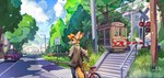 Rating: s
ID: 3354994
Date: 2022-05-26 08:27:14 -0400
Status: active
Score: 74
2022 ambiguous_gender anthro bicycle biped blue_bottomwear blue_clothing blue_pants blue_sky bottomwear brown_clothing brown_jacket brown_topwear building california car cheek_tuft clothed clothing cloud day deggy detailed_background digital_media_(artwork) dipstick_ears ear_markings english_text eyewear facial_tuft flower fully_clothed fur glasses glistening glistening_eyes grass green_eyes green_scarf head_tuft hi_res holding_bicycle holding_object house hybrid inner_ear_fluff jacato jacket looking_back mammal multicolored_ears nonbinary_(lore) number orange_body orange_fur orange_tail outside pants pavement pink_inner_ear pink_nose plant pointy_ears prick_ears public_transportation rail_transit railway_crossing road satchel scarf sidewalk signature sky smile solo stairs street street_lamp tail tall_grass text topwear town traffic_light traffic_sign tram tree tuft urban_rail_transit vehicle walking whisker_spots white_body white_fur white_inner_ear_fluff white_tail post #3354994