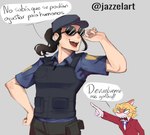Rating: s
ID: 5295630
Date: 2025-01-08 17:00:31 -0500
Status: active
Score: 7
2024 5_fingers anthro artist_name black_hair blonde_hair bone_frill business_suit cavemanon_studios class_i._fied clothing dialogue digital_drawing_(artwork) digital_media_(artwork) dinosaur duo eyewear female fingers frill_(anatomy) grey_background hadrosaurid hair hat headgear headwear hi_res human jazzelart leonard_(snoot_game) light-skinned_female light_body light_skin male mammal multicolored_body multicolored_scales necktie open_mouth open_smile orange_body orange_scales ornithischian ornithopod parasaurolophus pink_body pink_scales police police_officer police_uniform ponytail prehistoric_species reptile scales scalie sharp_teeth short_hair simple_background smile snoot_game snout spanish_text suit sunglasses teeth text topwear two_tone_body two_tone_scales uniform vest watermark post #5295630