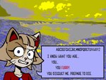 Rating: s
ID: 4397278
Date: 2023-11-06 00:06:10 -0500
Status: active
Score: 18
4:3 aliasing alphabet anthro aseprite_(artwork) bangs ben_rose blue_eyes brown_body brown_fur brown_hair clothing cloud collarbone detailed_background dialogue digital_media_(artwork) domestic_cat dr._lunatic ellipsis english_text eyelashes felid feline felis female female_anthro fur hair looking_at_viewer mammal marisol_(dr._lunatic) pink_nose shadow shirt short_hair solo speech_bubble talking_to_viewer teeth text threatening topwear whiskers post #4397278