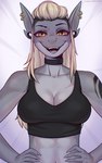 Rating: s
ID: 4292515
Date: 2023-09-15 00:15:48 -0400
Status: active
Score: 132
anthro athletic athletic_female blonde_hair breasts bust_portrait cassandra_pines choker clothed clothing crop_top ear_piercing ear_ring ear_tails eye_scar facial_piercing facial_scar fangs female fish flesh_tunnel gauged_ear grey_body hair hands_on_hips hi_res jewelry looking_at_viewer marine midriff multiple_piercings nails navel necklace non-mammal_breasts non-mammal_navel nose_piercing nostril_piercing open_mouth piercing portrait ring_piercing scar shark shirt simple_background smile solo sugene tattoo teeth topwear undercut post #4292515