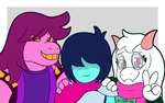 Rating: s
ID: 5616285
Date: 2025-06-02 11:18:15 -0400
Status: active
Score: 15
16:10 anthro boss_monster_(undertale) bovid cape caprine clothing deltarune eye_contact eyelashes eyeshadow eyewear fur glasses goat hi_res hidden_eyes holding_shoulder human kris_(deltarune) looking_at_another makeup mammal pixiecatsupreme ralsei scarf smile smiling_at_viewer susie_(deltarune) undertale_(series) white_body white_fur widescreen yellow_sclera post #5616285