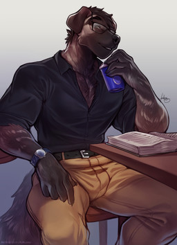 Rating: s
ID: 5706662
Date: 2025-07-13 17:26:10 -0400
Status: active
Score: 26
2025 anthro arm_hair belt beverage black_belt black_body black_dress_shirt black_eyebrows black_fur black_hair black_nose body_hair book bulge canid canine canis chair cheek_tuft chest_hair claws clock clothed clothed_male clothing collared_shirt desk domestic_dog dress_shirt eyebrows facial_tuft floppy_ears forearm_muscles fully_clothed fully_clothed_male fur furgonomics furlana furniture gradient_background grey_body grey_fur grey_stripes hair hi_res holding_beverage holding_object khaki_pants looking_at_viewer male male_anthro mammal muscular muscular_male open_book rolled-up_sleeves shaded shirt short_hair signature simple_background sitting soft_shading solo stripes table tail text topwear tuft unbuttoned_shirt url veiny_hands watch post #5706662