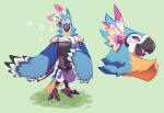 Rating: s
ID: 1378084
Date: 2017-11-13 06:03:55 -0500
Status: active
Score: 186
2017 3_toes accessory anklet anthro armor avian avian_feet beak belt biped bird black_beak black_body black_claws black_feathers black_wings blue_body blue_feathers blue_tail blue_wings bottomwear breastplate breath_of_the_wild chest_tuft claws clothing countershade_tail countershade_torso countershading digital_drawing_(artwork) digital_media_(artwork) eye_markings eyelashes eyeshadow fanny_pack feather_tuft feathered_crest feathered_wings feathers feet femboy flower flower_in_hair footwear front_view full-length_portrait green_background grey_body grey_skin ground-lion hair hair_accessory half-closed_eyes head_crest head_tuft headshot_portrait jewelry kass_(tloz) leather leather_armor looking_at_viewer looking_down loose_feather makeup male map markings midriff multicolored_body multicolored_feathers multicolored_wings multiple_poses musical_note musical_symbol narrowed_eyes neck_tuft nintendo open_beak open_mouth open_smile pants pauldron pink_tongue plant portrait pose rito scarf shadow side_view simple_background singing smile solo standing symbol tail tail_feathers talons the_legend_of_zelda toe_claws toeless_footwear toes tongue tuft two_tone_tail white_body white_bottomwear white_clothing white_feathers white_wings winged_arms wings yellow_body yellow_countershading yellow_feathers yellow_tail yellow_wings post #1378084