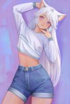 Rating: s
ID: 5638028
Date: 2025-06-12 17:08:22 -0400
Status: active
Score: 42
2023 5_fingers animal_humanoid blush bottomwear breasts cat_humanoid clothing digital_media_(artwork) facing_forward felid felid_humanoid feline feline_humanoid female fingers front_view hair hi_res humanoid mammal mammal_humanoid midriff purple_background purple_eyes shchrit shirt shorts simple_background smile solo topwear white_clothing white_hair white_shirt white_topwear post #5638028