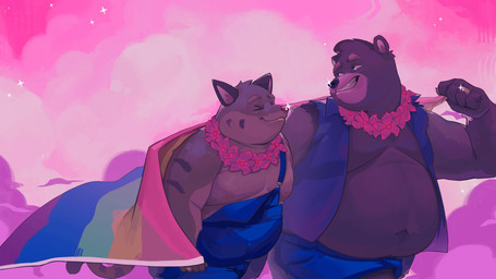 Rating: s
ID: 5673527
Date: 2025-06-28 14:41:34 -0400
Status: active
Score: 9
16:9 absurd_res anthro bear belly biped blue_bottomwear blue_clothing blue_overalls blue_shorts bottomwear brown_body clothed clothing cloud duo felid flower_necklace hi_res lgbt_pride lgbt_pride_month male mammal multicolored_body navel open_clothing overalls overweight overweight_anthro overweight_male pantherine pride_colors purple_sky ring shorts sky sparkles striped_arms tail tiger two_tone_body unatazaamarilla widescreen post #5673527