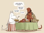 Rating: s
ID: 5573280
Date: 2025-05-15 01:49:41 -0400
Status: active
Score: 18
2019 4:3 anthro apron apron_only breakfast cambion chair clothing coat cooking demon dialogue duo ears_up eating english_text eyes_closed female food furniture hellboy_(character) hellboy_(series) holding_fork holding_plate horn humanoid jacket kirjoart male monotone_background moomin moominmamma pancake red_body signature simple_background speech_bubble steam table tail tan_background text the_moomins topwear trenchcoat white_body post #5573280