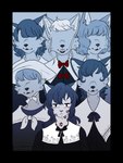 Rating: s
ID: 5053176
Date: 2024-09-15 21:25:04 -0400
Status: active
Score: 7
2020 3:4 anthro bangs black_border blouse blue_background bodily_fluids border bow_tie canid clothing collared_shirt dark_hair domestic_cat dress_shirt drooling eyelashes eyeless facial_tuft felid feline felis female front_view group hair half-closed_eyes hat headgear headwear hi_res inner_ear_fluff kiss_mark kiss_mark_on_face kiss_mark_on_neck light_hair lipstick looking_at_viewer makeup mammal mutedlavender narrowed_eyes restricted_palette robin_(mutedlavender) saliva shirt short_hair simple_background standing_behind string_bow topwear triangular_ears tuft post #5053176