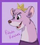 Rating: s
ID: 833784
Date: 2016-02-21 14:52:33 -0500
Status: active
Score: 4
ambiguous_gender border brown_nose crown fur headgear headshot_portrait hi_res itoruna little_king_john multicolored_body multicolored_fur open_mouth pink_background pink_body pink_fur portrait purple_border simple_background solo teeth text two_tone_body two_tone_fur white_body white_fur post #833784