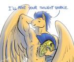 Rating: s
ID: 741649
Date: 2015-10-05 10:47:46 -0400
Status: active
Score: 10
6:5 anthro anthrofied armor bgn blue_hair brown_body brown_feathers dialogue digital_media_(artwork) english_text equid equine feathered_wings feathers flash_sentry_(mlp) friendship_is_magic hair half-length_portrait hand_behind_head hasbro headgear helmet male mammal my_little_pony mythological_creature mythological_equine mythology navel nipples nude pegasus porn_dialogue portrait solo text wings post #741649
