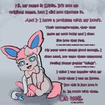 Rating: s
ID: 5435773
Date: 2025-03-15 21:18:40 -0400
Status: active
Score: 7
absurd_res ambiguous_gender bow_(anatomy) canid canine canis dialogue dysphoria eeveelution english_text feral generation_6_pokemon hi_res mammal nintendo paws pokemon pokemon_(species) poofythedragon sad sitting solo story sylveon text uncomfortable post #5435773