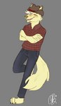 Rating: s
ID: 3822816
Date: 2023-01-20 04:25:16 -0500
Status: active
Score: 5
2023 anthro bird_dog blonde_hair bottomwear canid canine canis clothed clothing cowboy cowboy_hat crossed_arms denim denim_bottomwear denim_clothing digital_drawing_(artwork) digital_media_(artwork) domestic_dog flat_colors fur golden_retriever great_dane green_eyes guide_lines hair hat headgear headwear hi_res hunting_dog insomniactix jeans leaning leaning_backward male mammal mastiff mature_male mixed_breed molosser one_eye_closed pants paws retriever solo stanley_(zer0rebel4) wink yellow_body yellow_fur post #3822816