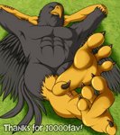 Rating: s
ID: 2541093
Date: 2020-12-24 00:08:28 -0500
Status: active
Score: 5
2011 4_toes abs accipitrid accipitriform anisodactyl anthro avian avian_feet barefoot bird black_body black_feathers eagle english_text eyes_closed feathered_wings feathers featureless_crotch feet hands_behind_head lying male on_back solo tan_(artist) tan_(character) text toes wings yellow_feet post #2541093