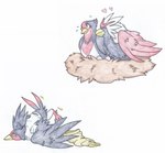 Rating: s
ID: 5128740
Date: 2024-10-20 19:53:24 -0400
Status: active
Score: 38
after_transformation avian avian_feet blush braviary claws duo egg embarrassed father_(lore) feathered_wings feathers female feral gender_transformation generation_3_pokemon generation_5_pokemon head_crest heart_symbol hi_res love male mother_(lore) mother_and_father_(lore) mtf_transformation nest nintendo parent_(lore) pokemon pokemon_(species) rainbowraven simple_background swellow tail tail_feathers transformation trapped_in_clothing white_background wings post #5128740