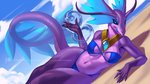 Rating: s
ID: 2388642
Date: 2020-08-28 19:23:52 -0400
Status: active
Score: 88
2020 5_fingers alanscampos antennae_(anatomy) anthro arm_support beach bikini black_sclera blue_bikini blue_clothing blue_eyes blue_fin blue_sky blue_swimwear blue_tail blue_tongue breasts clothing cloud collar digital_media_(artwork) dragorian ear_fins elemental_manipulation english_text fakemon female fin fingers gem hi_res lying monotone_body monotone_scales navel on_side patreon patreon_logo purple_body purple_breasts purple_scales purple_skin purple_tail sand scales seaside sky solo swimwear tail text textured tongue tongue_out two-piece_swimsuit url ventral_scales water water_manipulation website_logo widescreen post #2388642