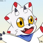 Rating: s
ID: 5618472
Date: 2025-06-03 12:35:06 -0400
Status: active
Score: 7
1:1 absurd_res ambiguous_gender anthro bandai_namco clothed clothing digimon digimon_(species) digital_drawing_(artwork) digital_media_(artwork) facial_horn gammamon gradient_background grey_horn hexagon_background hi_res horn kerchief malachite_(artist) male markings nose_horn open_mouth open_smile orange_eyes partially_clothed red_markings shaded simple_background simple_shading smile solo teeth tongue yellow_eyes post #5618472