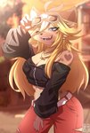 Rating: s
ID: 5448450
Date: 2025-03-21 23:10:36 -0400
Status: active
Score: 43
5_fingers alternative_fashion amekaji anthro belt biped black_clothing black_jacket black_nose black_topwear blonde_hair blue_eyes blurred_background bottomwear breast_pockets brown_body brown_fur buchiage_hannah cheek_tuft clothing colored_nails cropped_jacket ear_piercing ear_ring eyelashes eyewear eyewear_on_head facial_tuft fangs female female_anthro fingers fur gold_(metal) gold_jewelry gold_necklace gyaru hair heart_(marking) hi_res hyena j-fashion jacket jewelry looking_at_viewer mammal markings midriff nails necklace one_eye_closed onee_gyaru open_mouth open_smile pants piercing red_bottomwear red_clothing red_nails red_pants ring_piercing shoulderless_clothing sk3tchk4t smile solo spotted_hyena sunglasses sunglasses_on_head teeth tongue_showing topwear torn_bottomwear torn_clothing torn_pants tuft vtuber white_belt zipper post #5448450