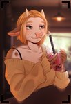 Rating: s
ID: 3568504
Date: 2022-09-15 15:35:06 -0400
Status: active
Score: 45
2_horns anthro beverage blonde_hair blush bovid bovine bubble_tea cafe cattle clothed clothing conditional_dnp countershading detailed_background digital_media_(artwork) female fur grey_eyes hair half-length_portrait hi_res horn inside looking_away maiteik mammal photo portrait smile solo sweater tan_body tan_fur tea topwear watermark white_body white_fur post #3568504